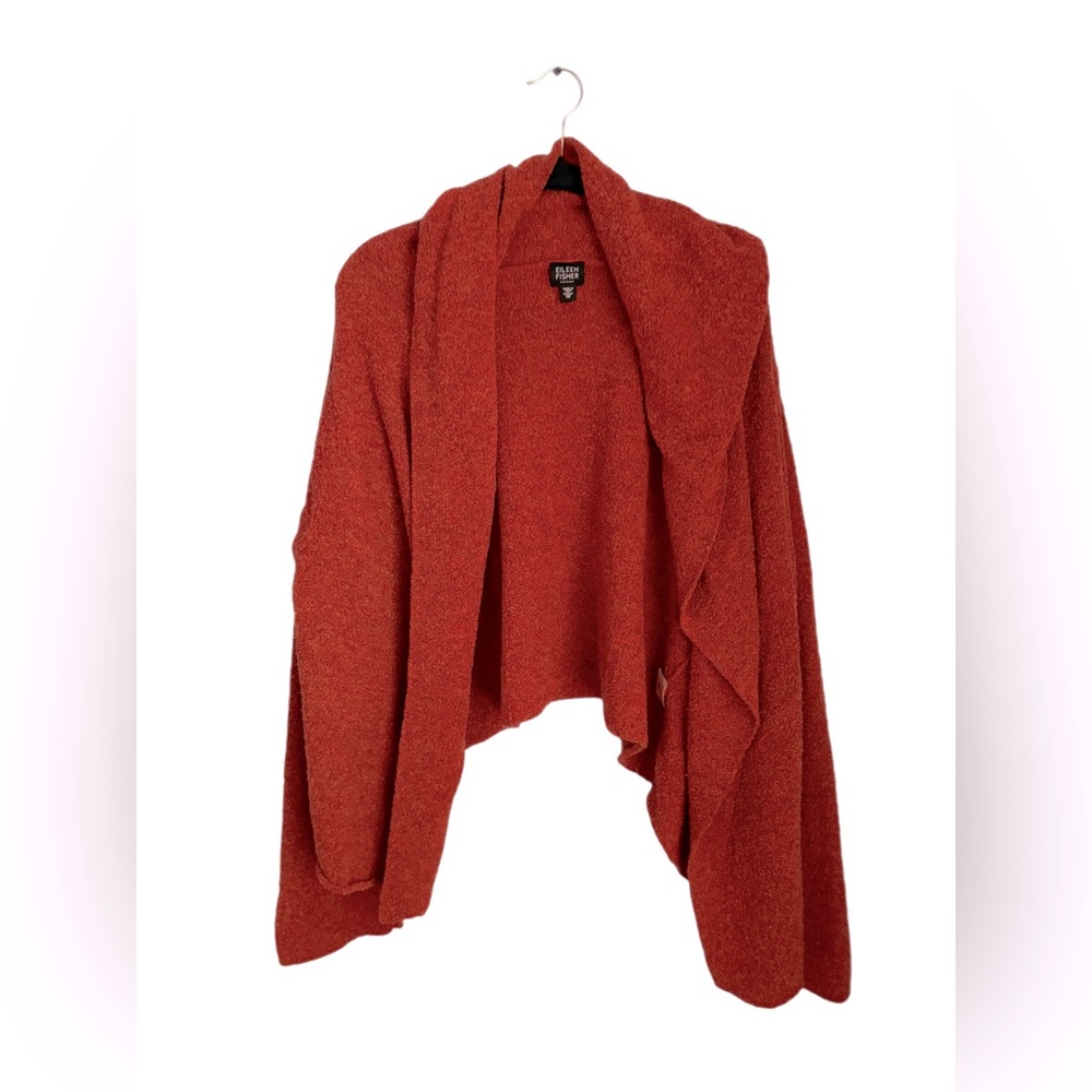 Eileen Fisher Orange Boucle Wool Cardigan Shrug Hooded Sweater size 1X